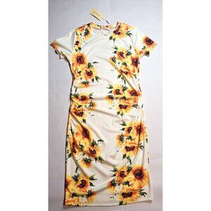 Ekouaer Maternity Dress Sunflower Print Short Sleeve Bodycon